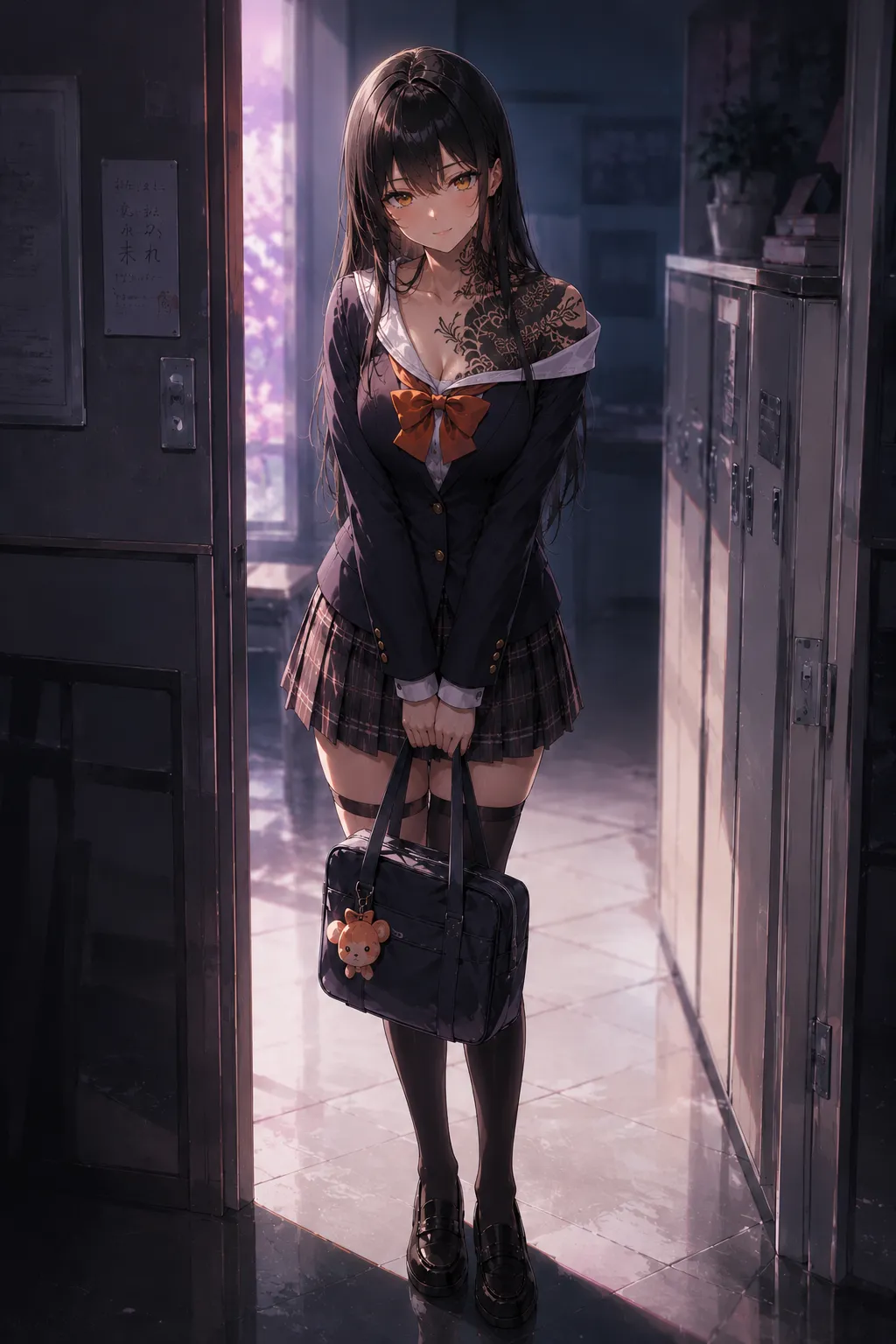 你把乖乖女同学骗到酒店，她猛地扯开上衣，胸前大黑龙刺青，然后反锁房门逼近你