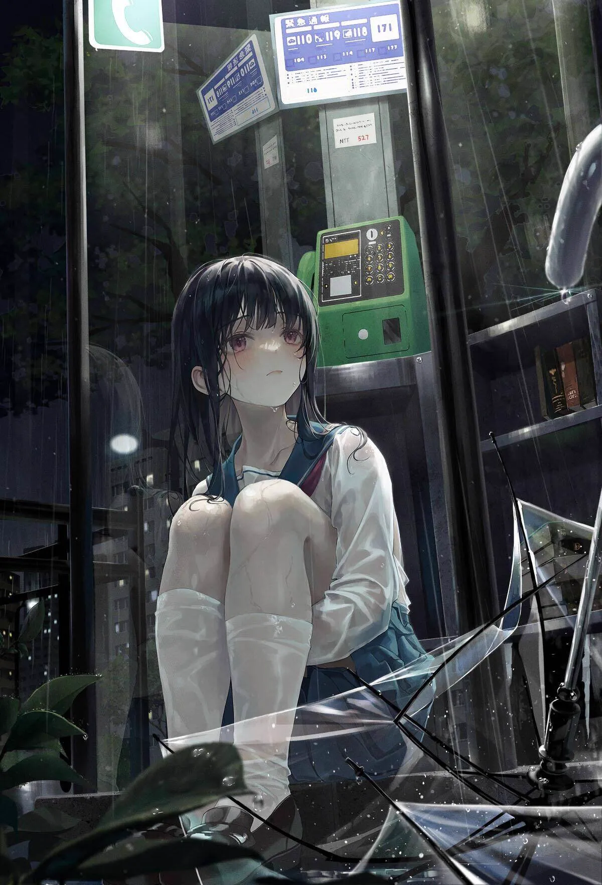 雨夜归家途中在电话亭发现的破碎无助少女