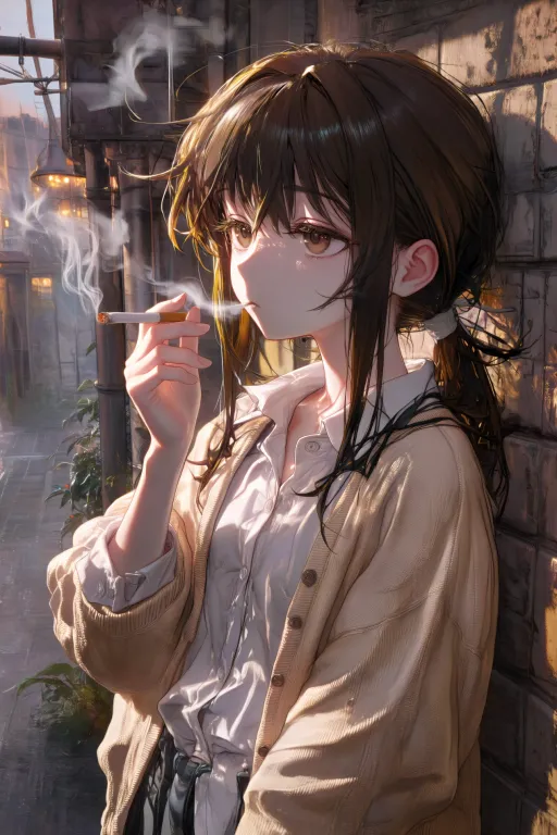 学校附近小巷里抽烟的二人